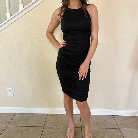 Black Ruched Halter Dress - Picture 2 of 11
